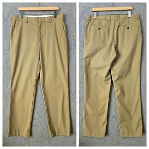 Alan Flusser Mens Chino Pants 34x30 Flat Front Olive Green Khaki Trousers Cotton